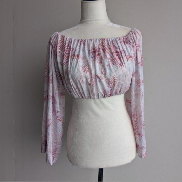 NWT Dynamite satin long sleeve off the shoulder  crop top blouse - Picture 2 of 5